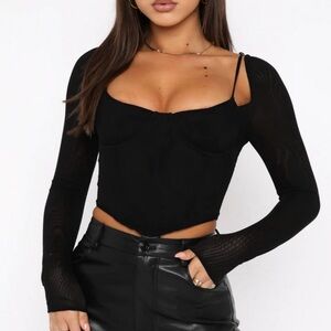 Long Sleeve Bustier Black Top
